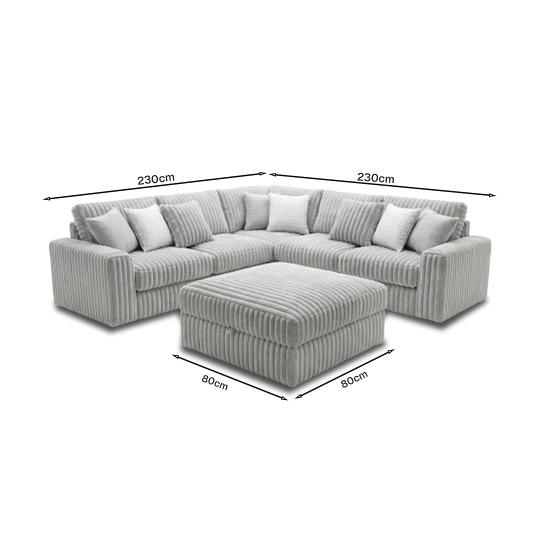 Straighr Arm Thick Cord 2c2 5 Seater Sofa with Footstool