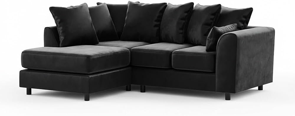 Dylan Plush Velvet L Shape 4 Seater Corner Sofa (Black)