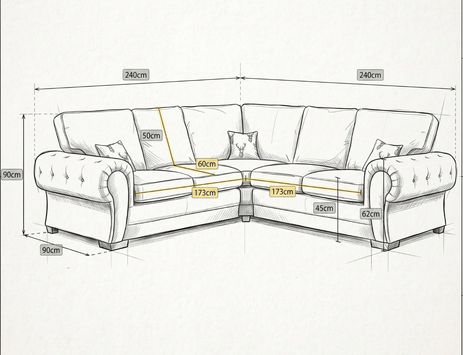 Verona Kensington Dual Arm 5 seater 2c2 Corner sofa (Mink)