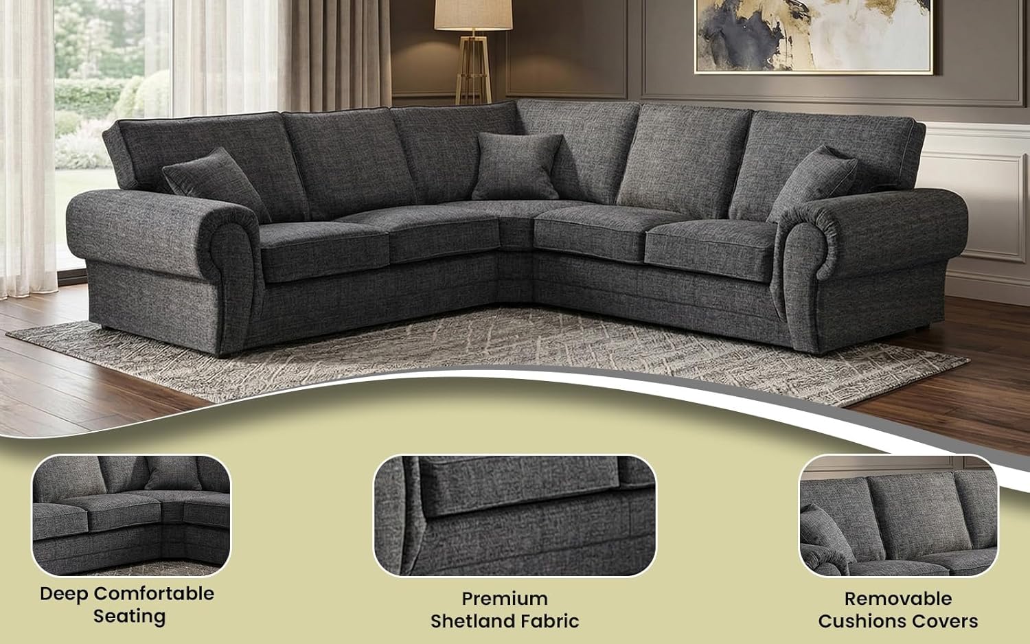 Wilcot Shetland 5 seater 2c2 corner sofa (Grey)