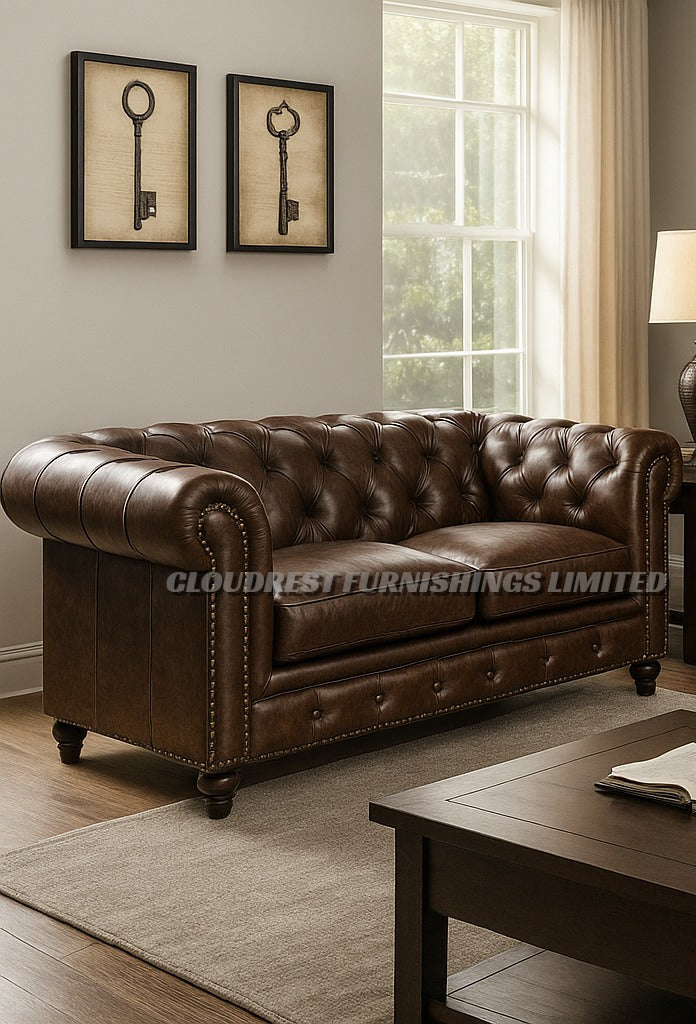 Chesterfield Leather Sofa Brand New Black, Brown 3+2 Or Corner Stylish Living Room Furniture