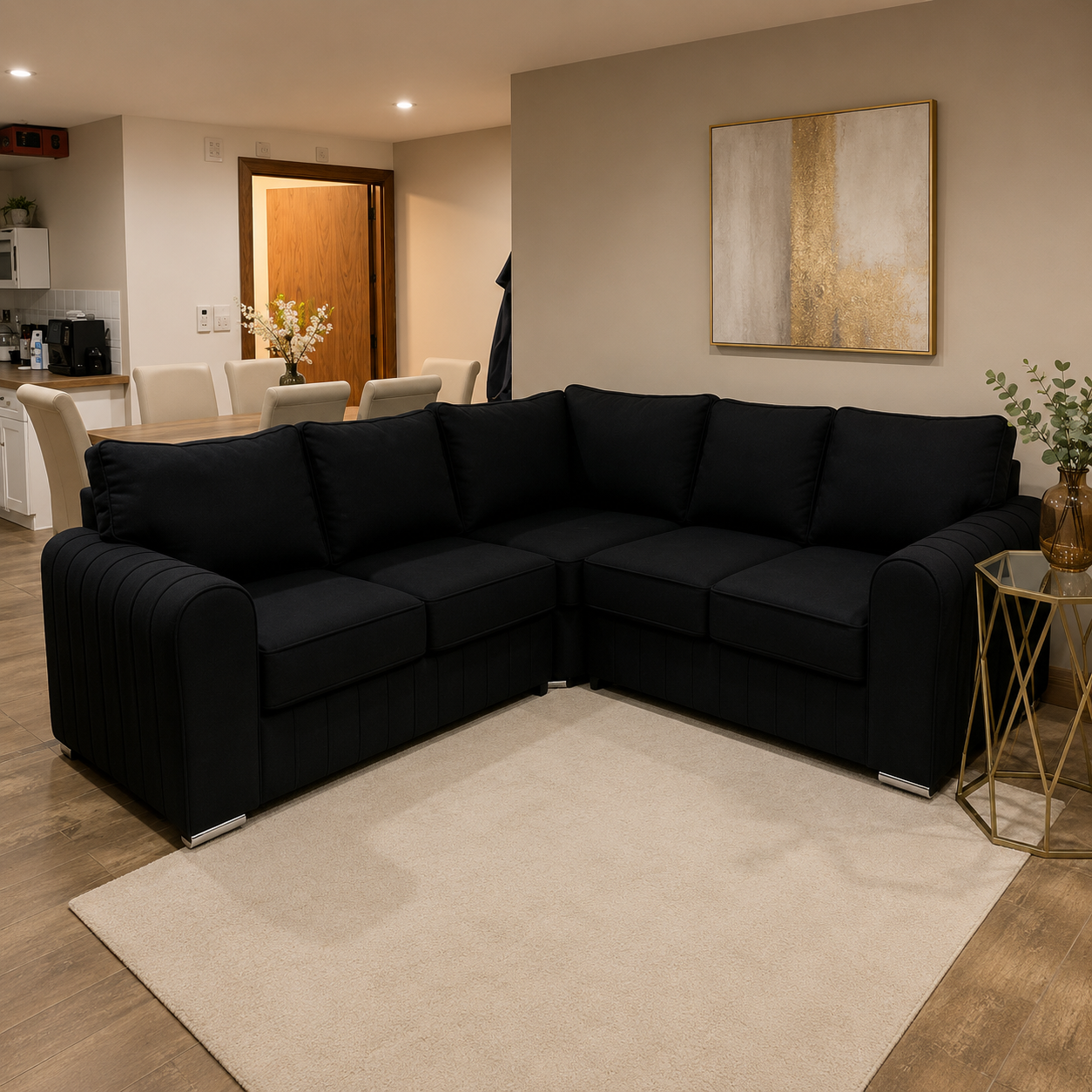 Lily 5 Seater Plush Velvet Corner Sofa with High Back Cushions