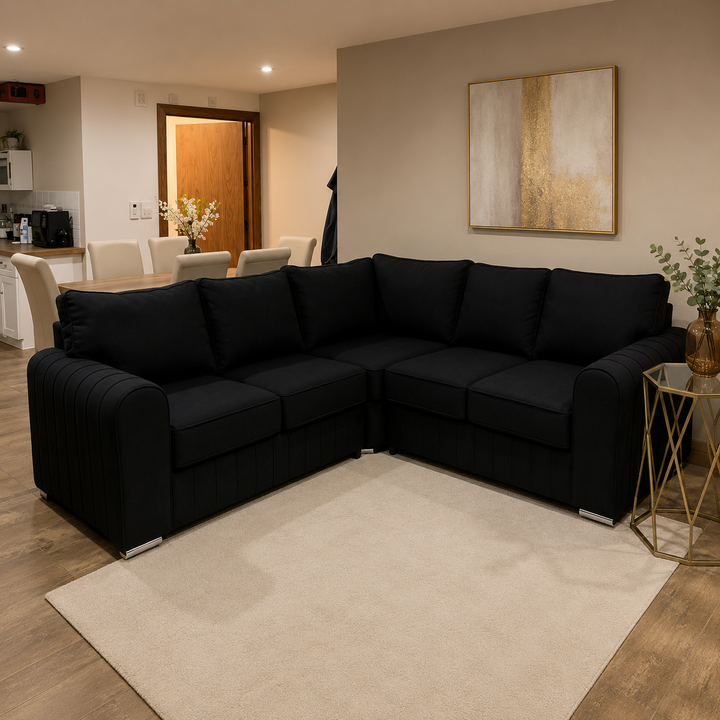 Lily 5 Seater Plush Velvet Corner Sofa with High Back Cushions