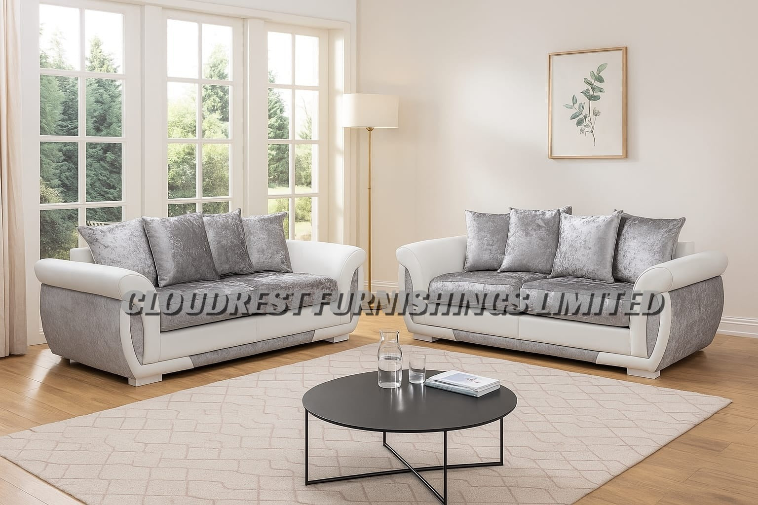 Shannon Luxury Crushed Velvet Sofa - Brand New White & Silver Corner & 3+2 Seater | Stylish Living Room Furniture