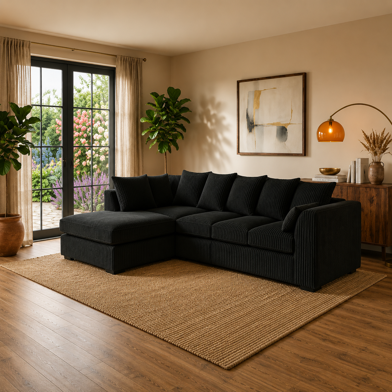 Elegant 5 & 6 Seater Jumbo Cord Corner Sofa Suite