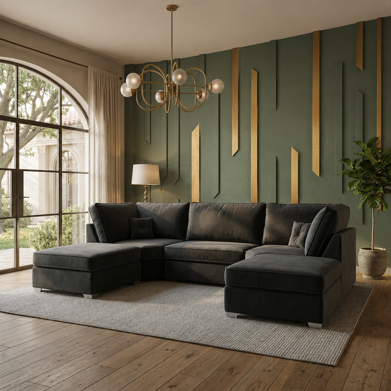 Bishop 7 Seater U-Shape Plush Velvet Sofa (Scatter Back, high Back)