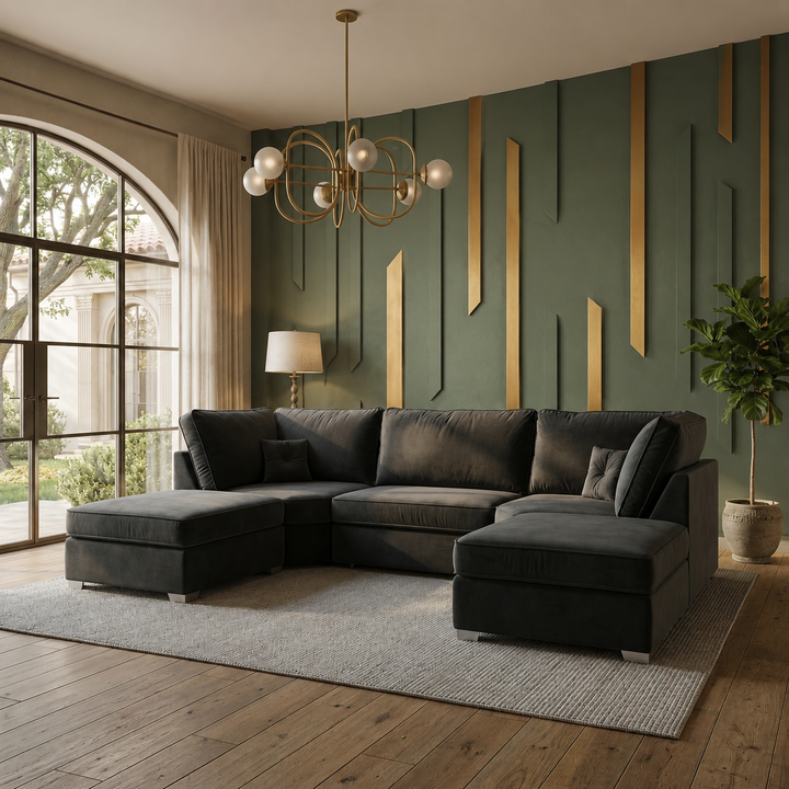 Bishop 7 Seater U-Shape Plush Velvet Sofa (Scatter Back, high Back)