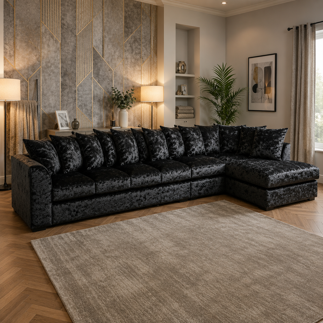 Dylan Crushed Velvet 7 Seater Left/Right Hand  Corner Sofa