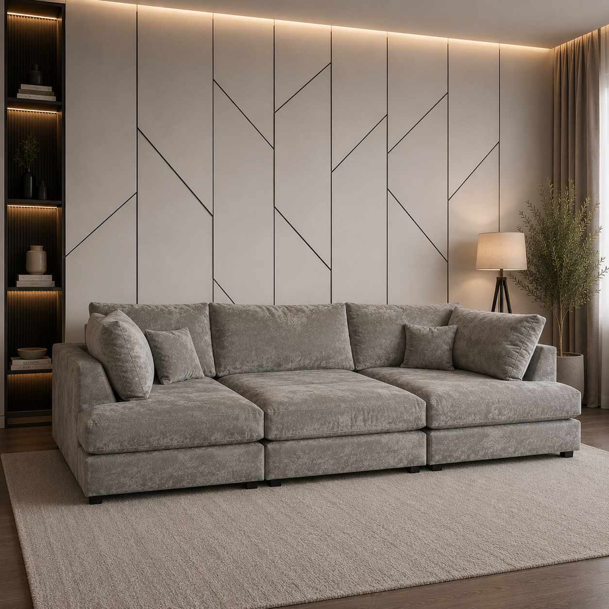 Cinema U-Shape Kensington High Back Sofa with Footstool – Grey