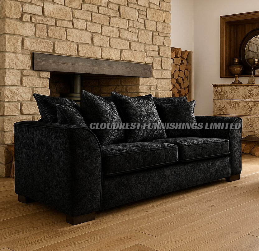 Dylan Crushed Velvet Sofa Brand New Silver + Black 3+2 Seater | Stylish Living Room Furniture