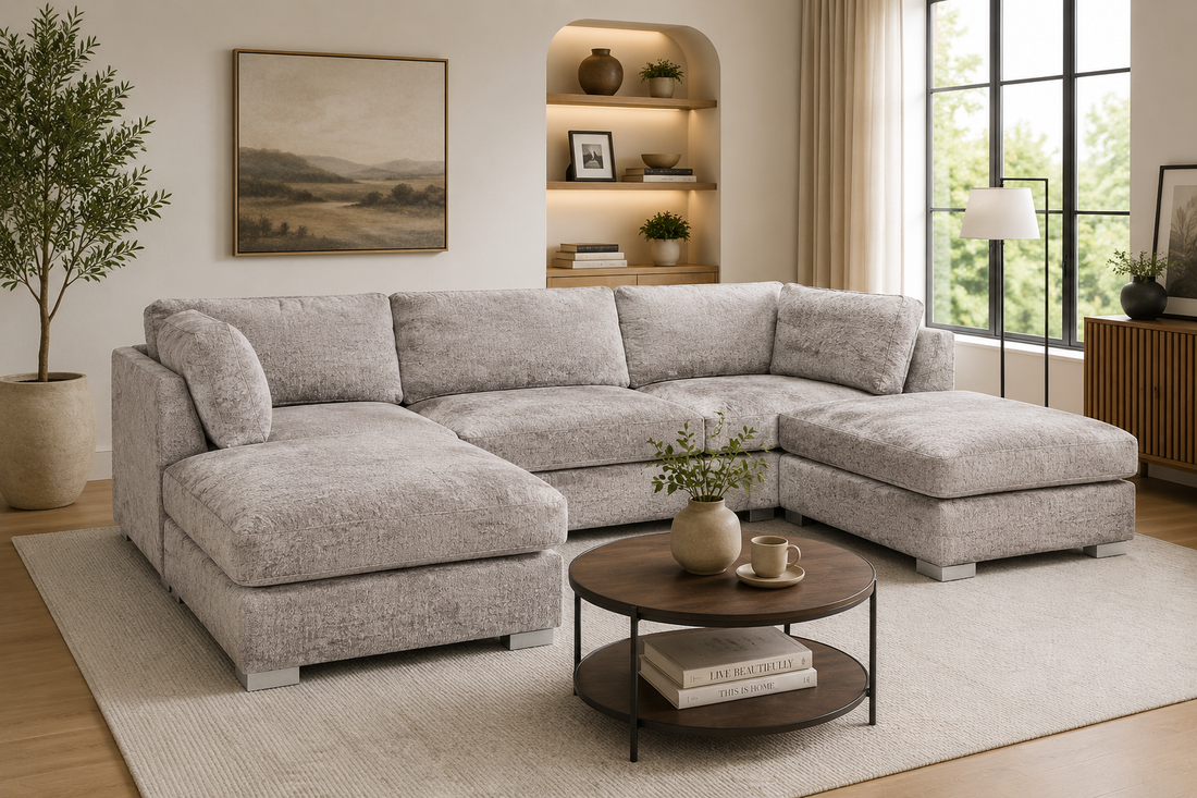 U Shaped Alaska 6 Seater Sectional Sofa (Cream)