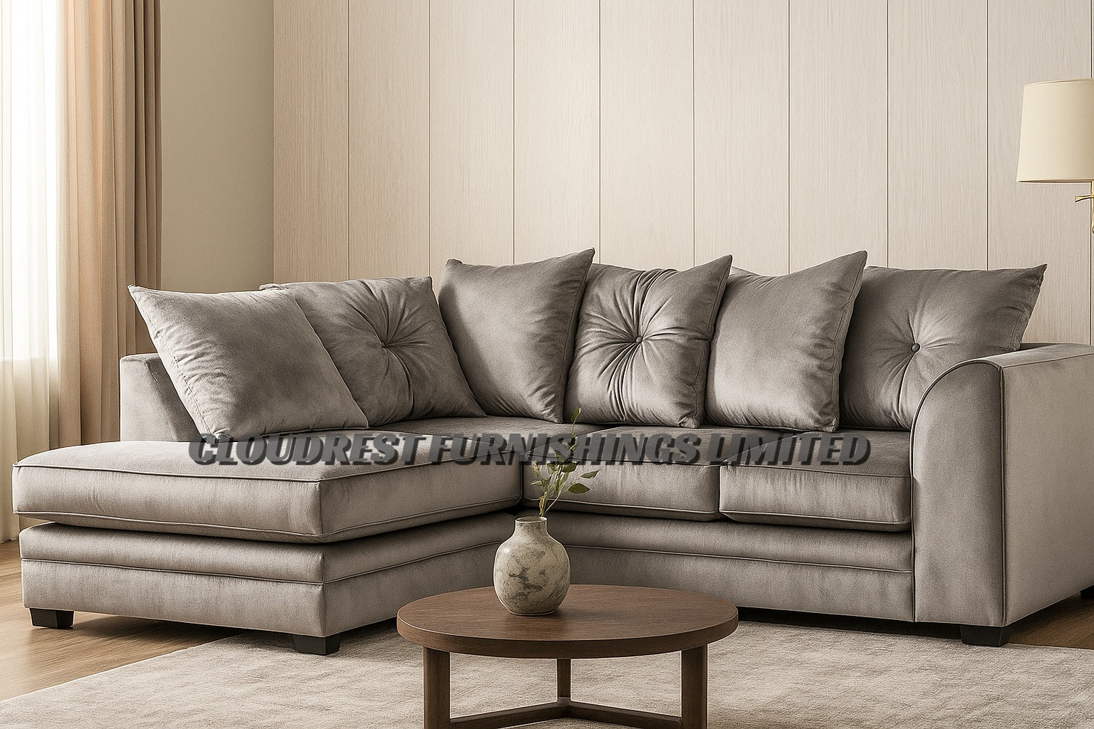 Dylan  Plush Velvet Brand New Grey, Black, Silver, Beige, Navy Blue Corner Sofa | Stylish Living Room Furniture