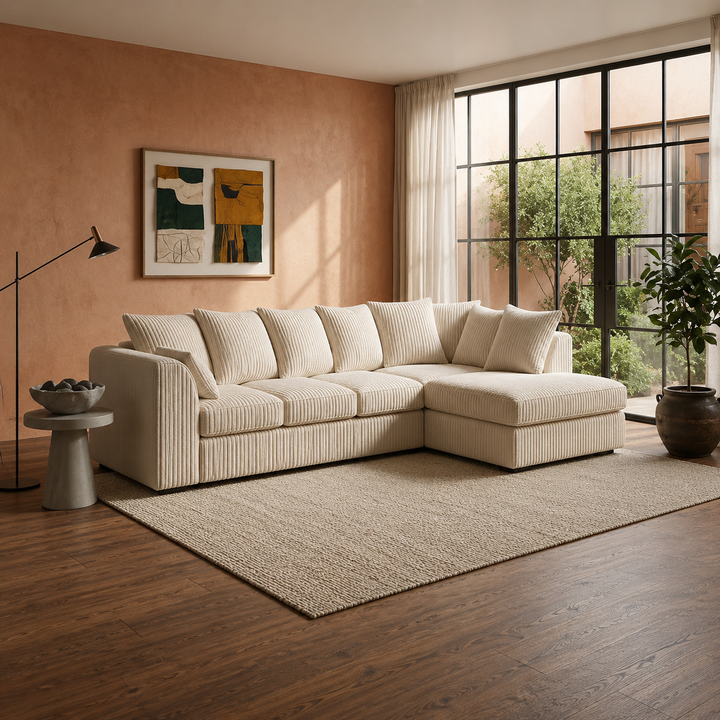 Contemporary Cream Corner Couch – 6 Seater Design