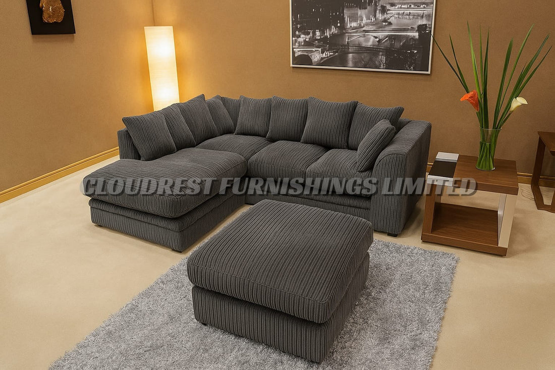 Dylan Jumbo Cord Sofa Brand New Grey, Black, Beige, Cream, Blue 3+2 Seater | Stylish Living Room Furniture