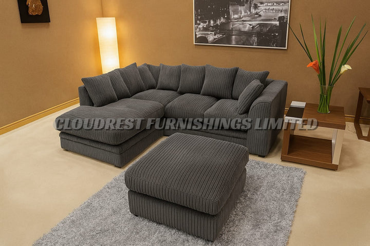Dylan Jumbo Cord Brand New Grey, Black, Beige, Cream, Blue Corner Sofa | Stylish Living Room Furniture