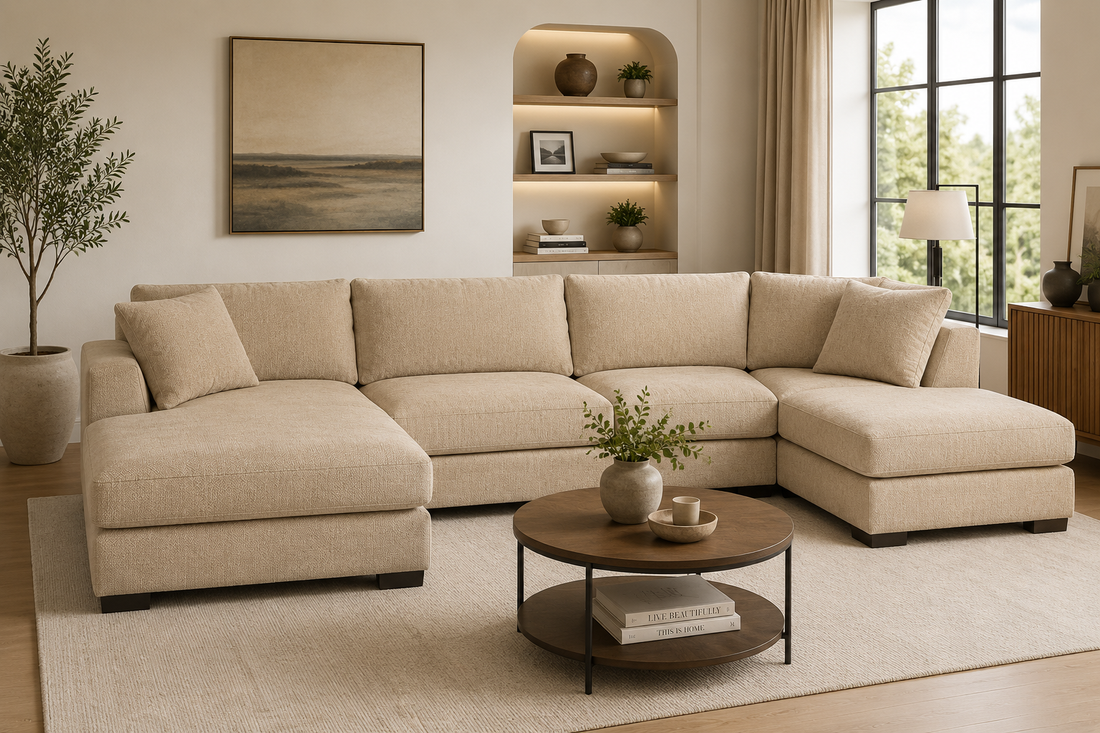 U Shaped Alaska 6 Seater Sectional Sofa (Cream)