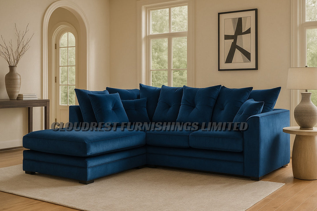 Dylan  Plush Velvet Brand New Grey, Black, Silver, Beige, Navy Blue Corner Sofa | Stylish Living Room Furniture