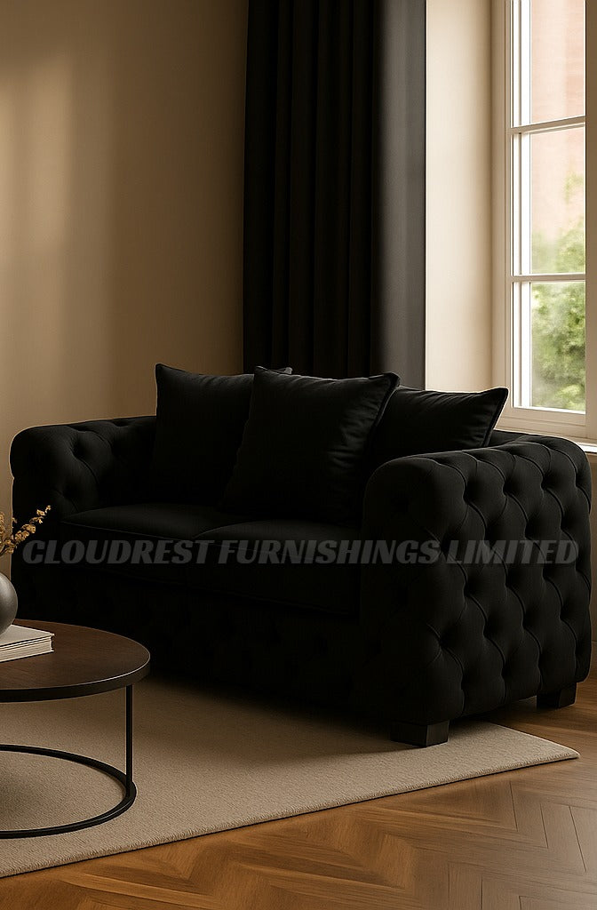 Ashton Chesterfield Sofa Brand New Black, Grey, Cream, Blue, Beige 3+2| Stylish Living Room Furniture
