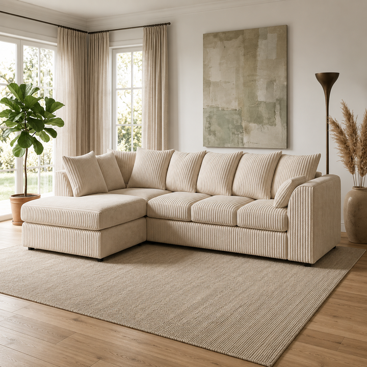 Contemporary Cream Corner Couch – 6 Seater Design