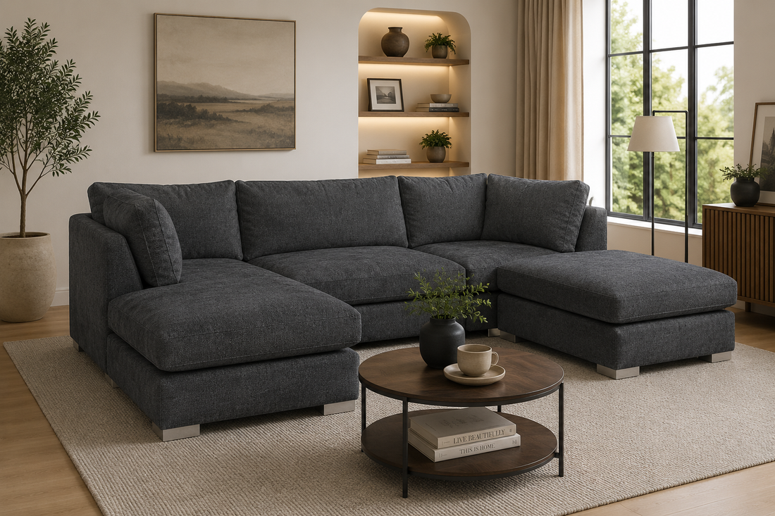 U Shaped Alaska 6 Seater Sectional Sofa (Cream)