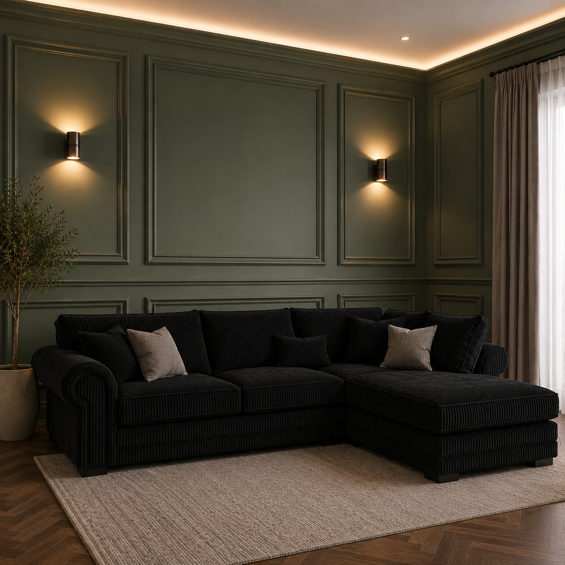 Large 5 Seater Deltaa 2C2 Corner Sofa in Soft Jumbo Cord