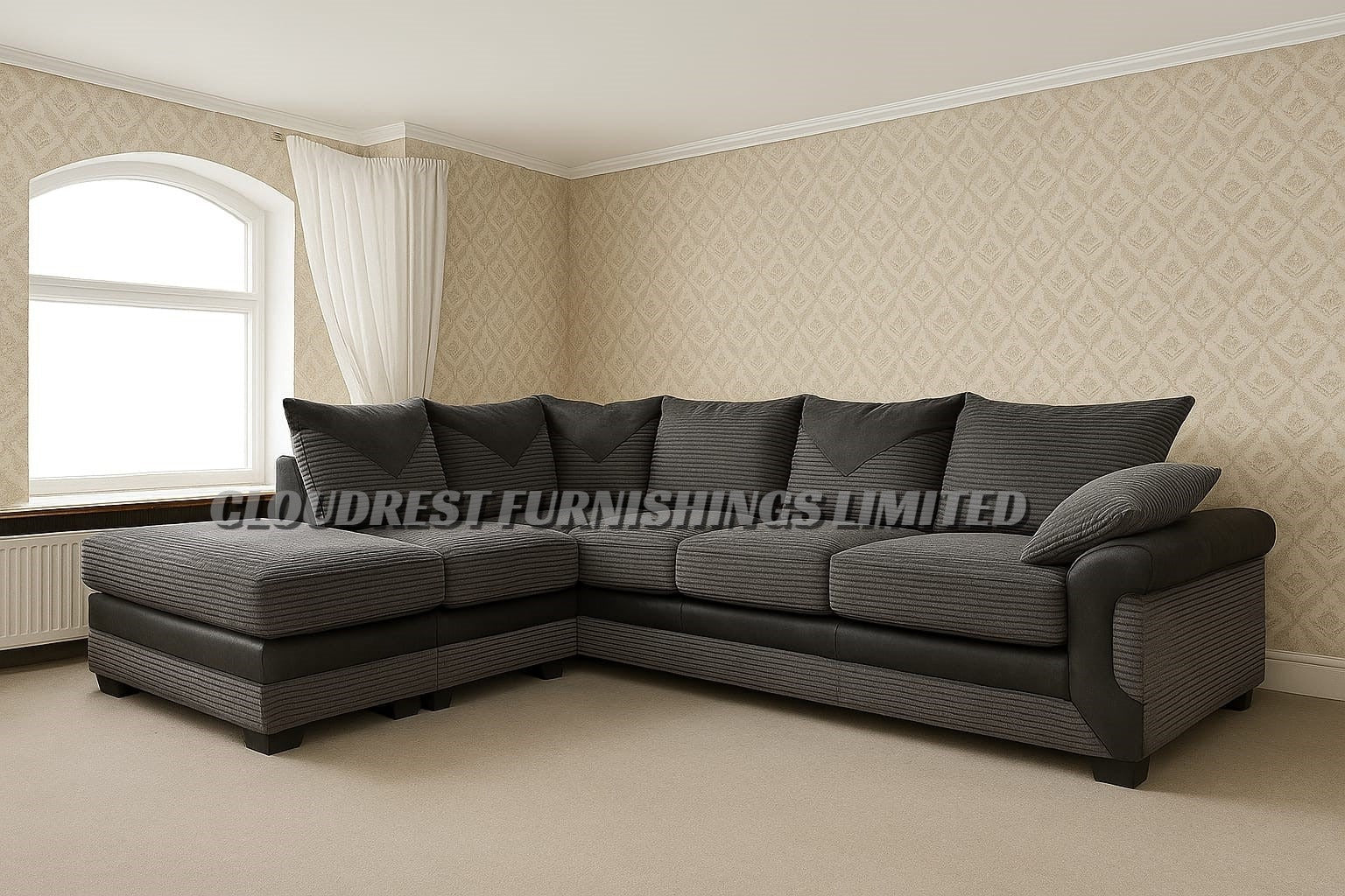 Dino Brand New Black and Grey + Beige and Brown Corner Sofa | Stylish Living Room Furniture