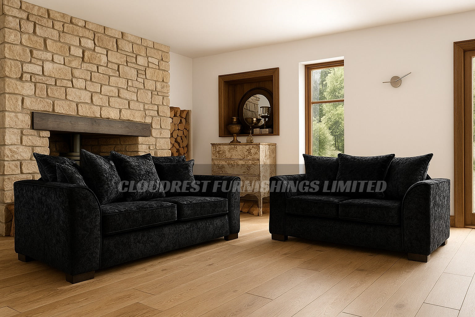 Dylan Crushed Velvet Brand New Silver + Black Corner Sofa | Stylish Living Room Furniture