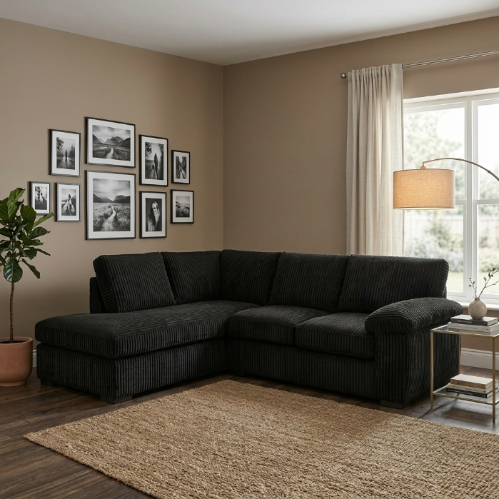 Left or Right Hand Jumbo Cord Corner Sofa with Deep Seating