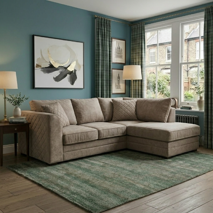 Modern Grey Fabric L Shaped Corner Sofa with Reversible Chaise