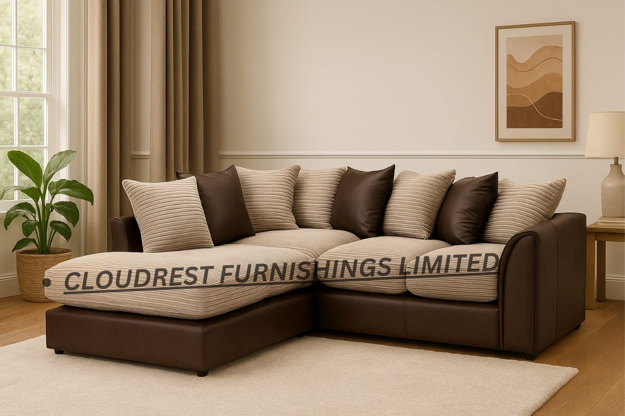 Byron Corner Sofa Brand New Mink and Brown | Stylish Living Room Furniture