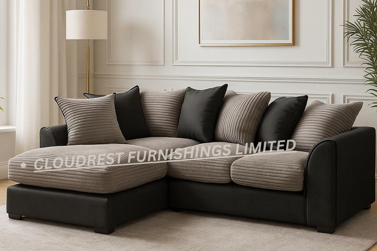 Byron Corner Sofa Brand New Black and Grey | Modern Living Room Furniture