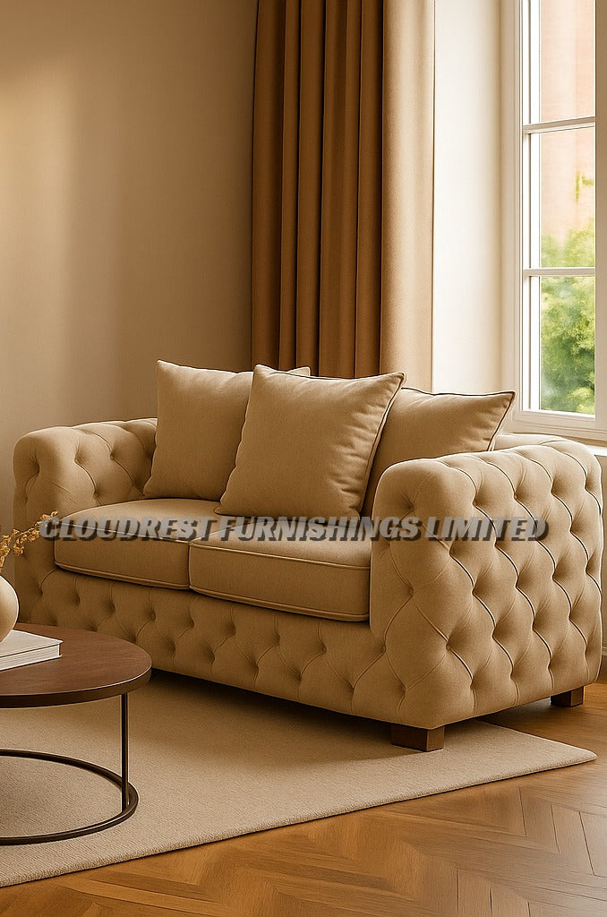 Ashton Chesterfield Sofa Brand New Black, Grey, Cream, Blue, Beige 3+2| Stylish Living Room Furniture