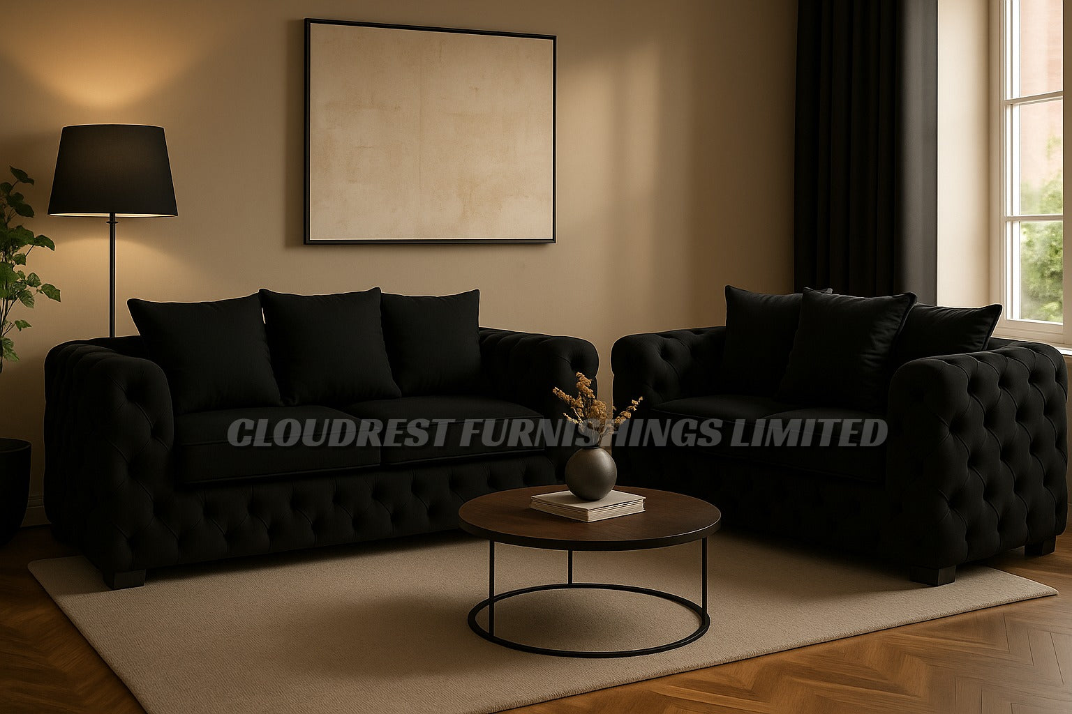 Ashton Chesterfield Sofa Brand New Black, Grey, Cream, Blue, Beige 3+2| Stylish Living Room Furniture