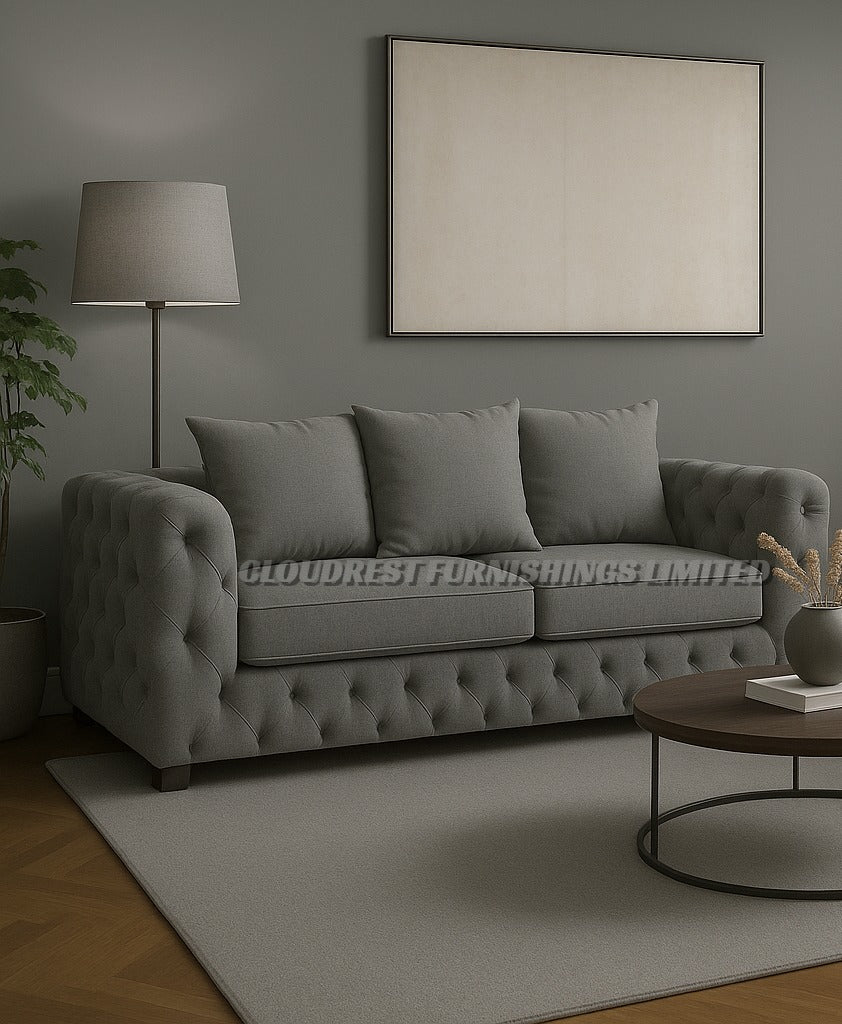 Ashton Chesterfield Sofa Brand New Black, Grey, Cream, Blue, Beige 3+2| Stylish Living Room Furniture