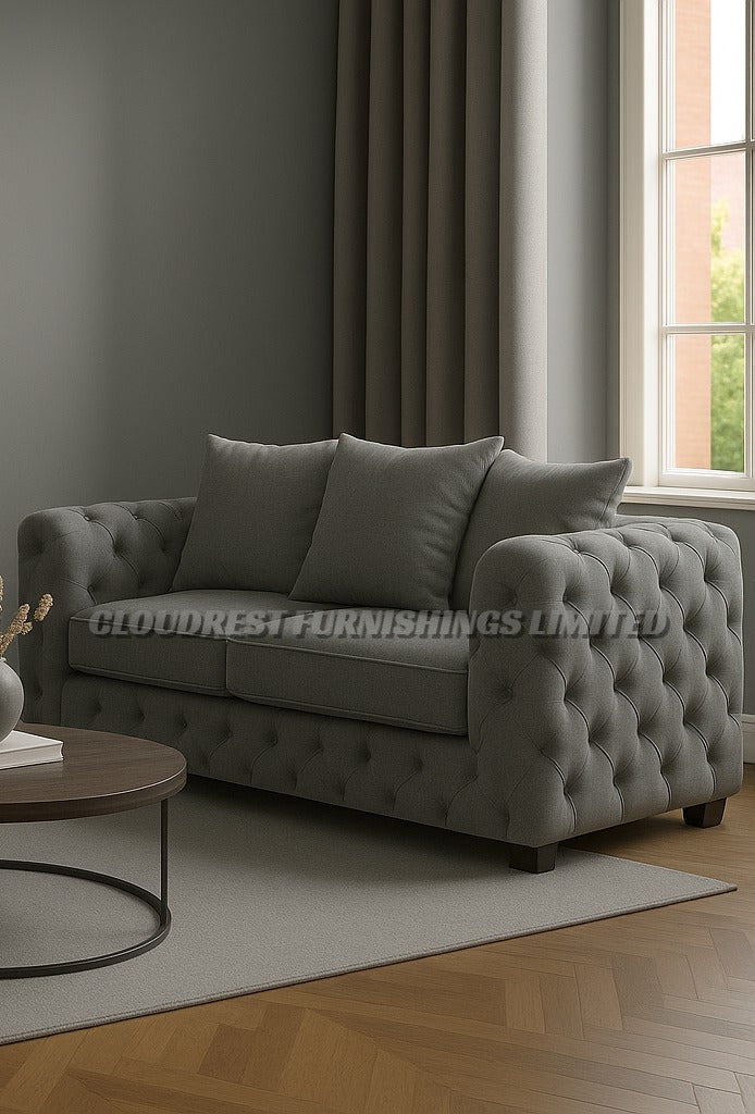 Ashton Chesterfield Sofa Brand New Black, Grey, Cream, Blue, Beige 3+2| Stylish Living Room Furniture