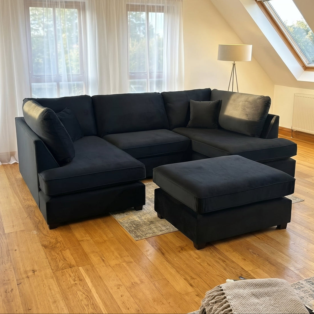 Cinema 4pc U shape 5 Seater Plush Velvet High Back Sofa