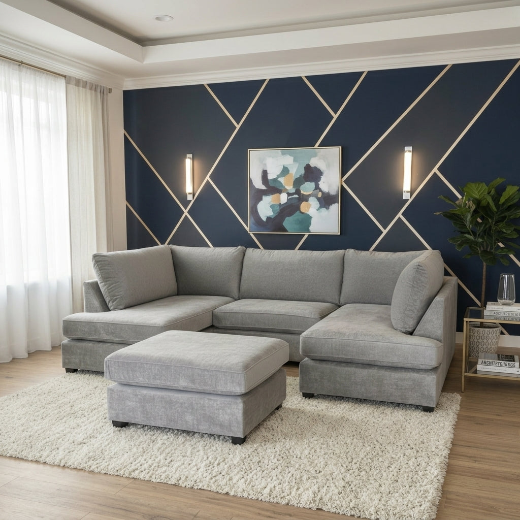 Cinema 4pc U shape 5 Seater Alaska High Back Sofa (Grey)