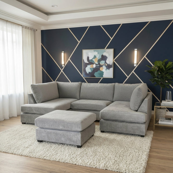 Cinema 4pc U shape 5 Seater Alaska High Back Sofa (Grey)