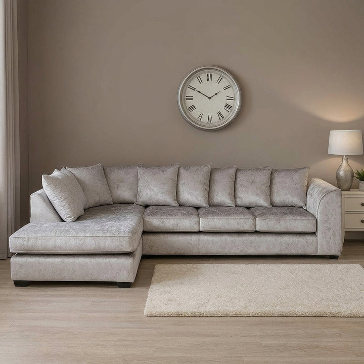Dylan Crush Velvet L Shape 4, 5 Seater Corner Sofa (Silver)