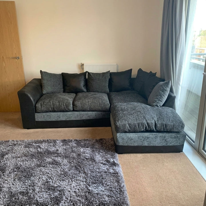 Dylan Byron Chenille L Shape 4 Seater Sofa (Black & Grey)