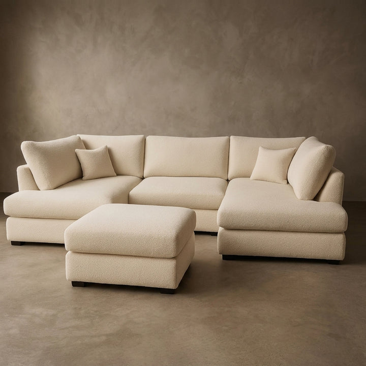 U Shape Boucle 6 Seater High Back Sofa (Cream)