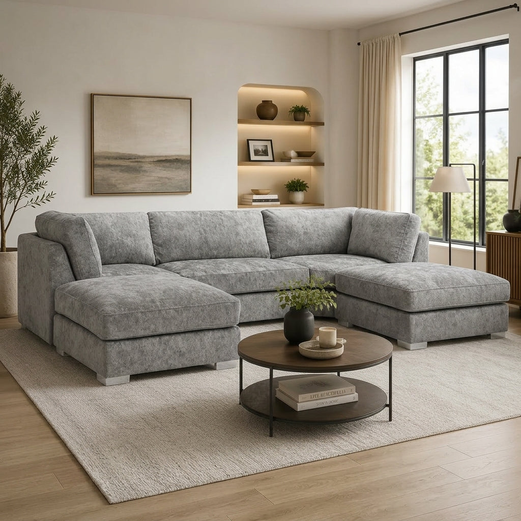 U Shaped Alaska 6 Seater Sectional Sofa (Cream)