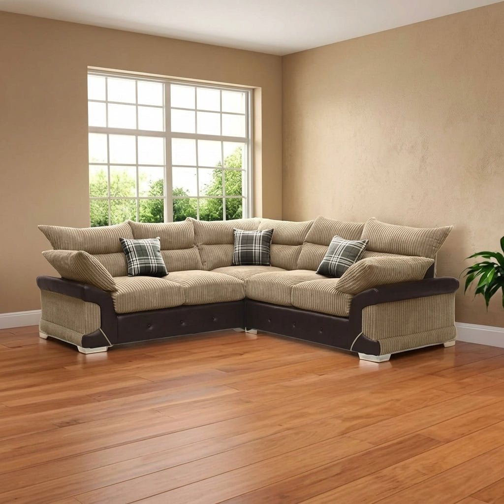 Logann 5 Seater Jumbo Cord and Leather Corner Sofa