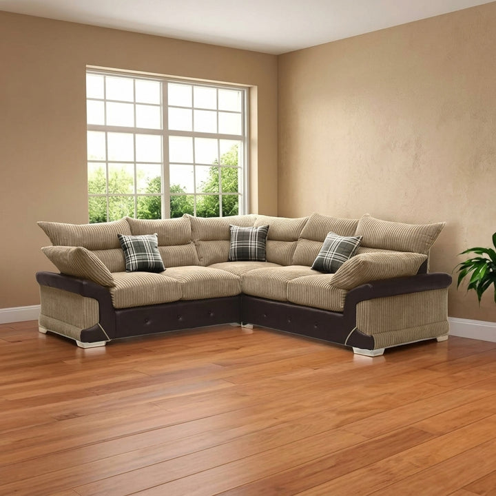 Logann 5 Seater Jumbo Cord and Leather Corner Sofa