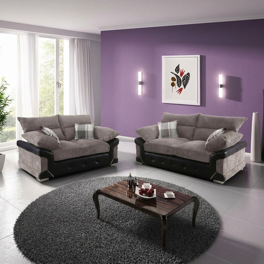 Logan 3+2 Sofa Set Jumbo Cord and Leather High Back Sofa