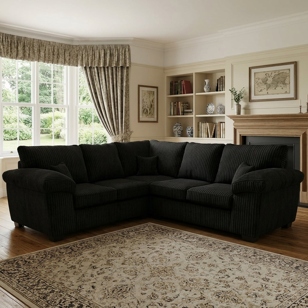 Deltaa 2C2 Corner Sofa – Soft Cord Fabric Living Room Suite