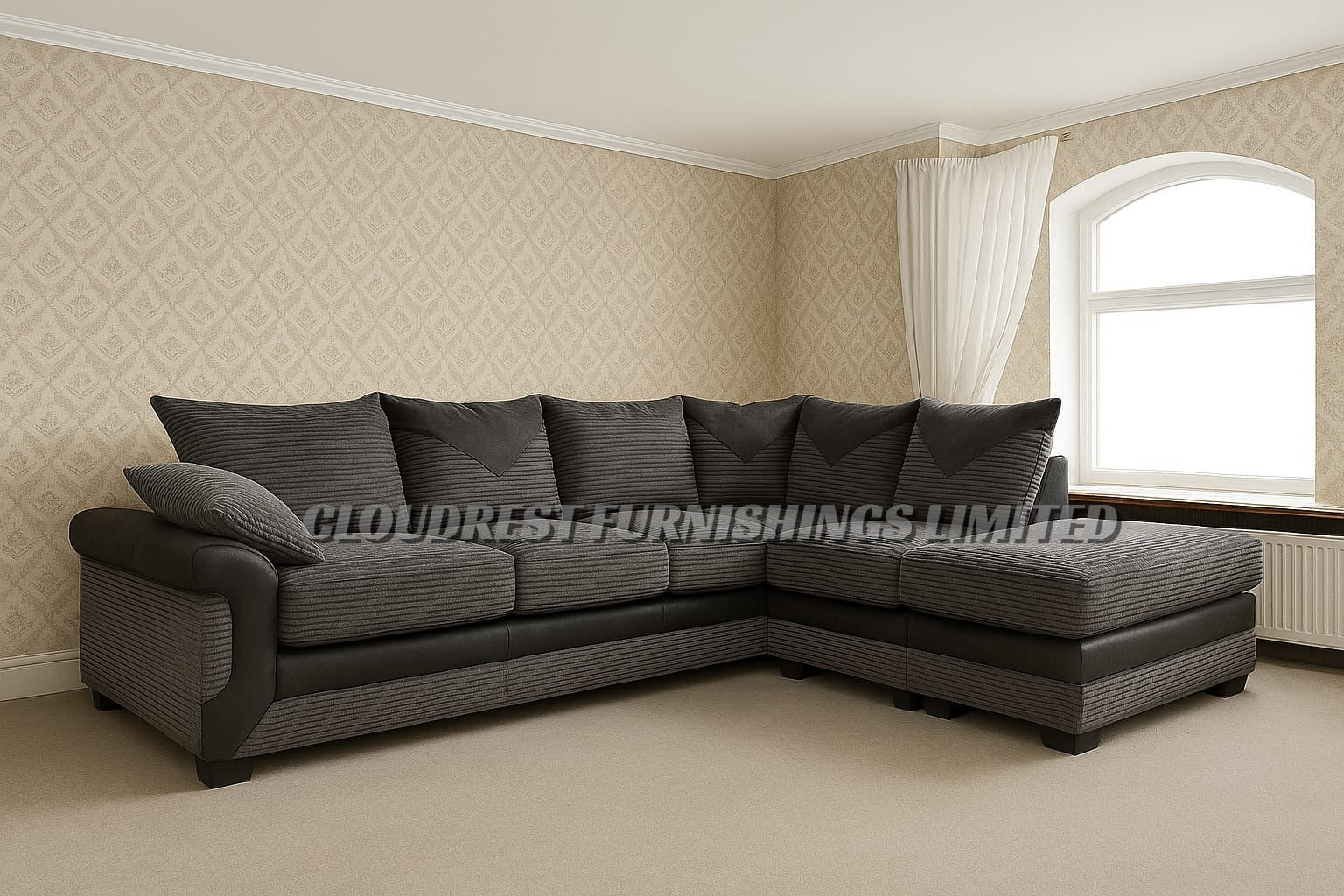 Dino Brand New Black and Grey + Beige and Brown Corner Sofa | Stylish Living Room Furniture