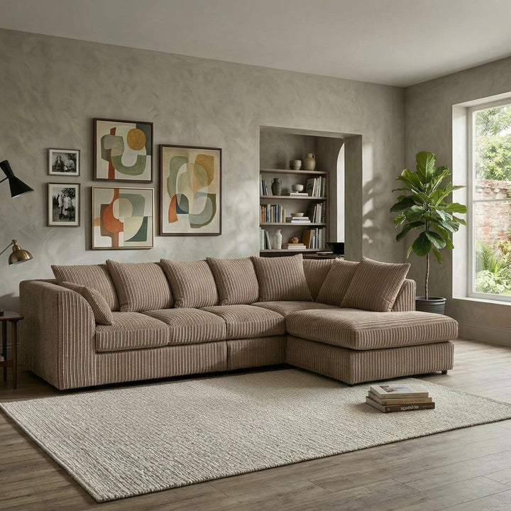 Dylan Jumbo Cord L Shape 5, 6 Seater Left and Right Corner Sofa (mink)